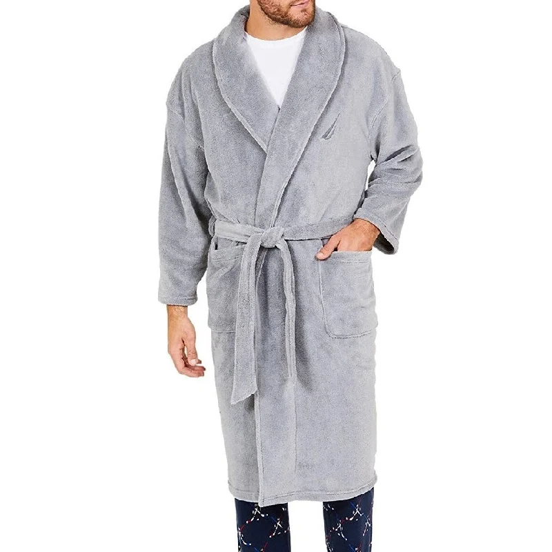 Men's pollen sweater-Nautica Men's Shawl Robe Gray Size Regular