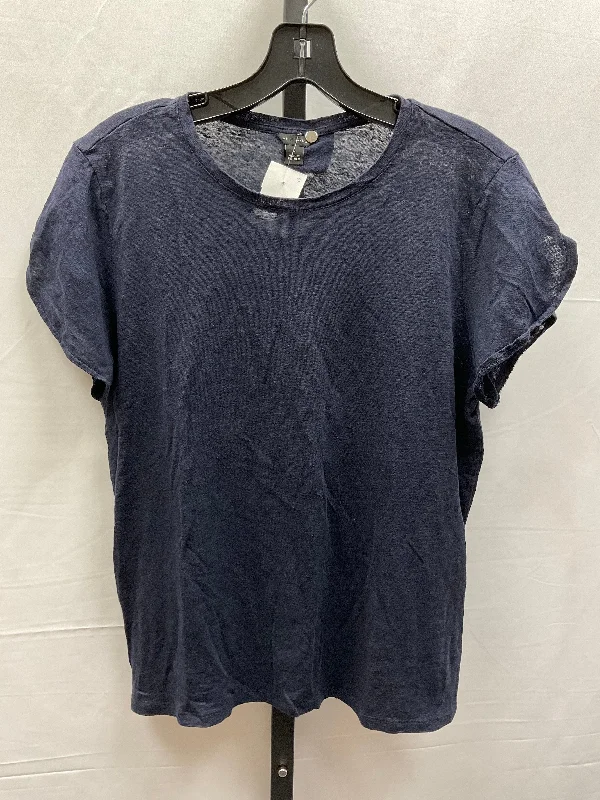 Men’s short-sleeve vane shirts-Navy Top Short Sleeve Basic Ann Taylor, Size L