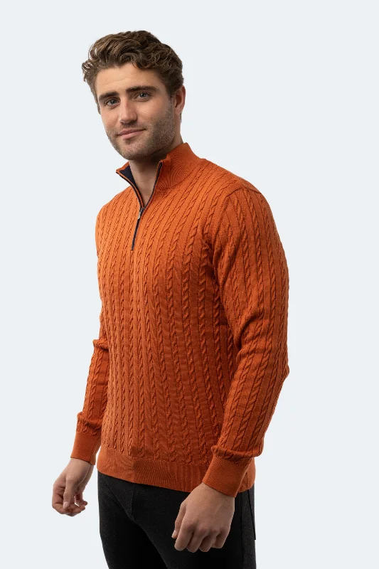 Men's cranberry sweater-Orange Knit Quarter Zip