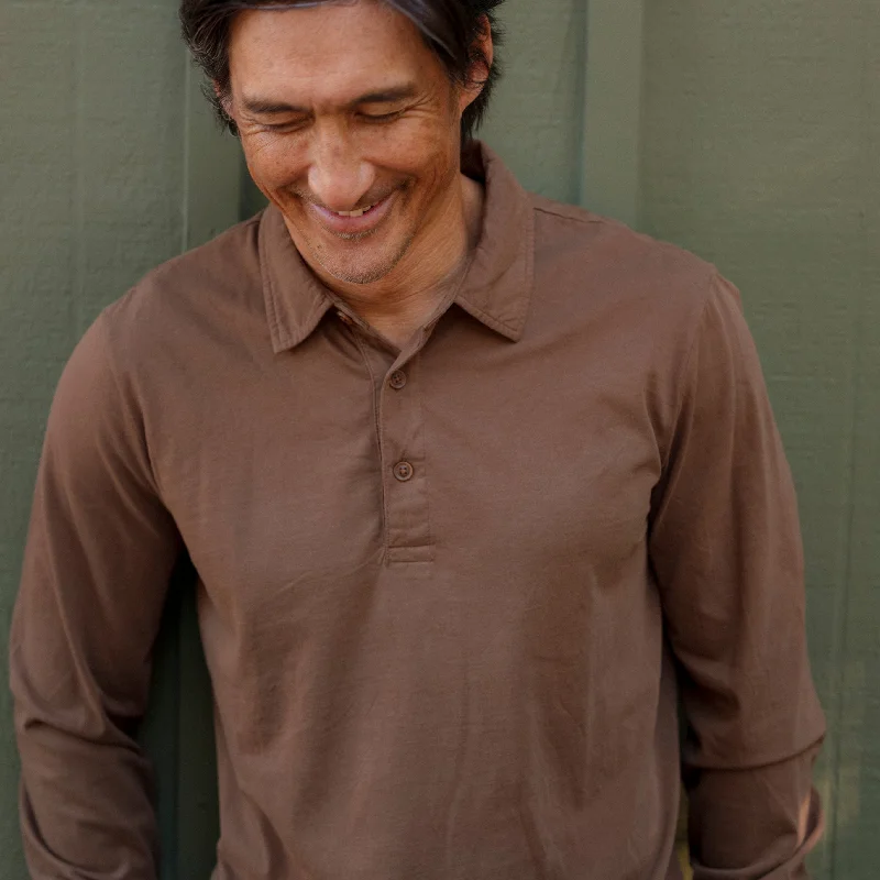 Men’s short-sleeve urge tops-Pima Cotton Long Sleeve Polo - Dark Earth