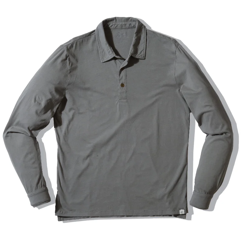 Men’s short-sleeve meld tops-Pima Cotton Long Sleeve  Polo - Moon Mist