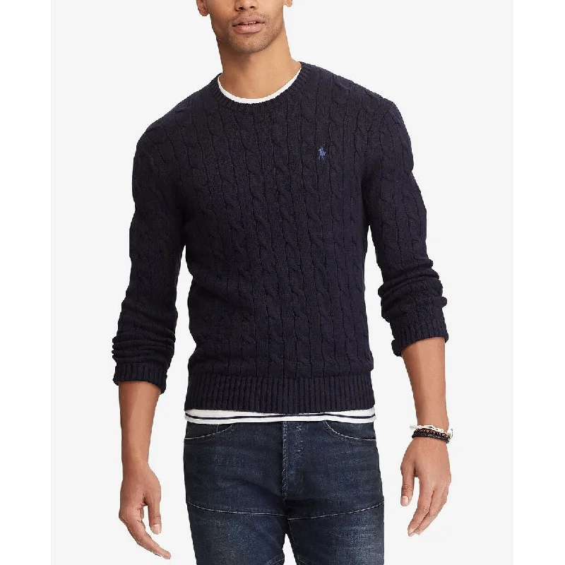 Men's crest sweater-Polo Ralph Lauren Men's Cable-Knit Sweater Hunter Navy Size Extra Large - Blue - XL