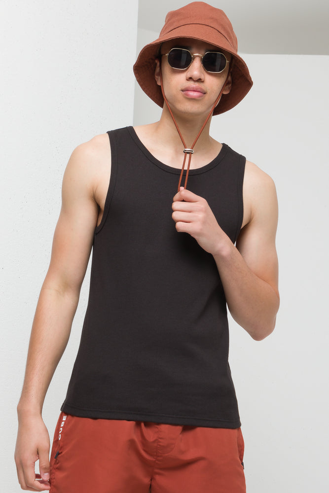 Men’s short-sleeve welt tops-Rib vest black