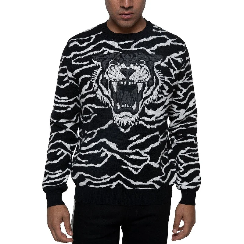 Men's cove sweater-Sean John Men's Tiger Sweater Black Size Extra Large