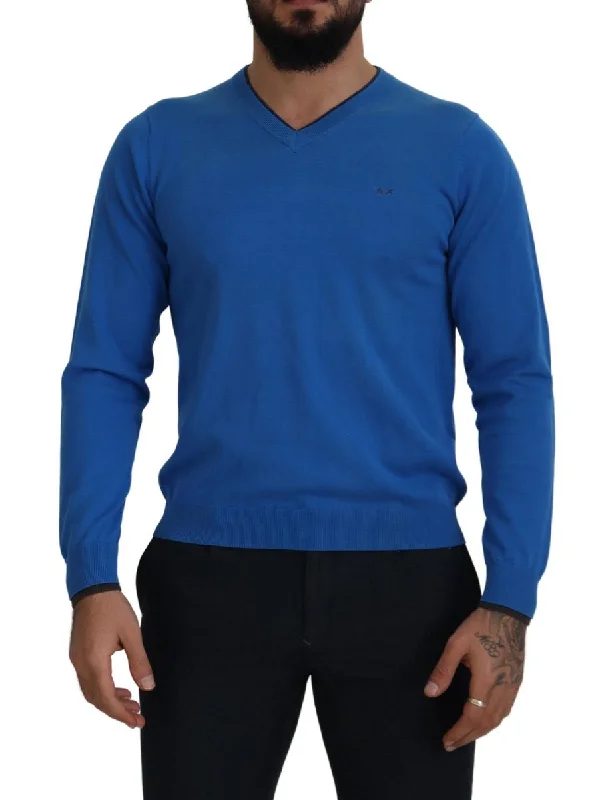 Men's vortex sweater-Sun68  Cotton V-Neck Knitted Men Pullover Men's Sweater