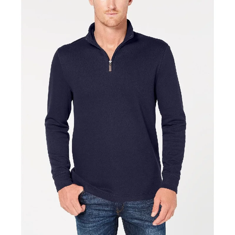 Men's nutmeg sweater-Tasso Elba Men's Birdseye Quarter-Zip Sweater Navy Size Small