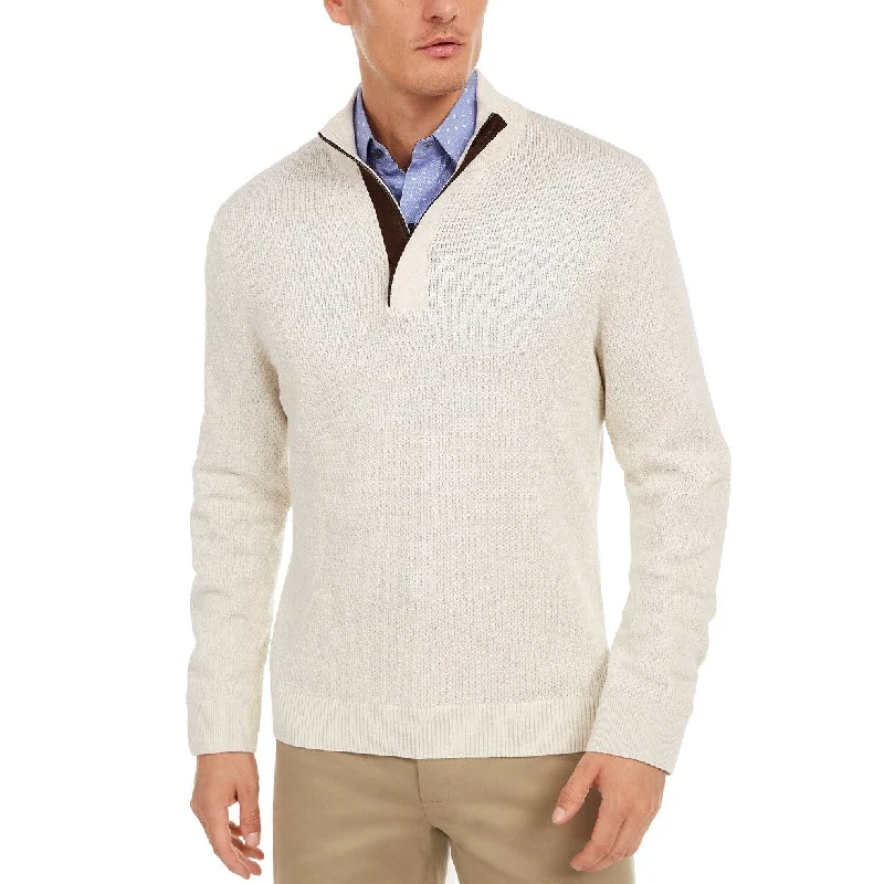 Men's obsidian sweater-Tasso Elba Men's Supima Cotton Textured 1/4-Zip Sweater Beige Size XX-Large