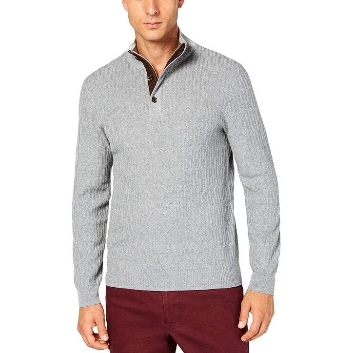 Men's ravine sweater-Tasso Elba Men's Supima Cotton Textured 1/4-Zip Sweater Gray Size Small