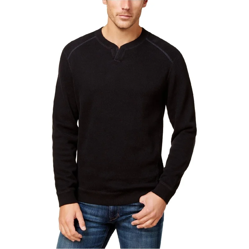 Men's dusty blue sweater-Tommy Bahama Men's Flip Side Classic-Fit Reversible Split-Neck Sweater Black Size Medium