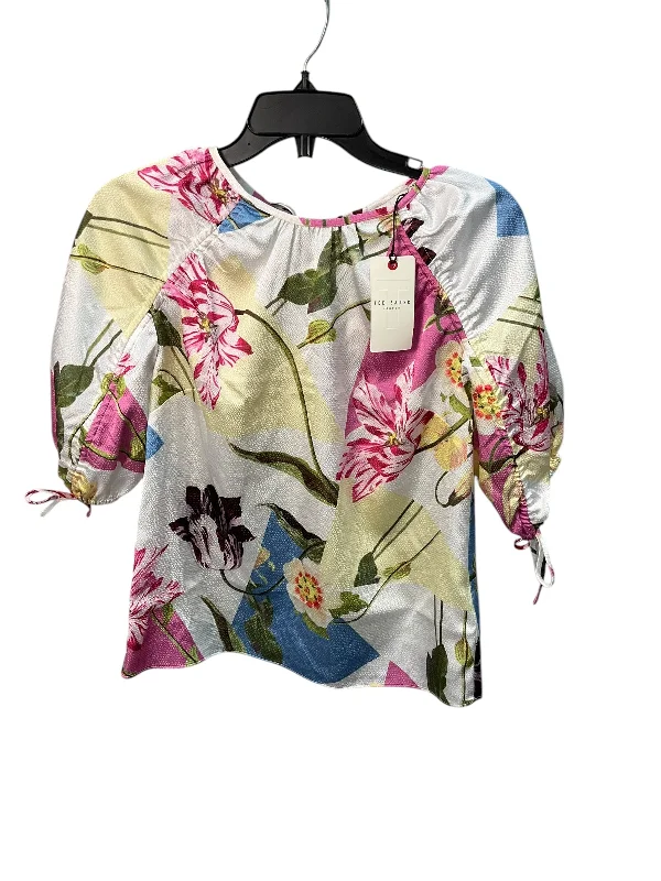 Men’s short-sleeve clod tops-Top Short Sleeve Designer By Ted Baker In Floral Print, Size: S