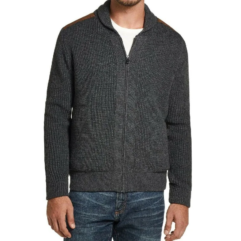 Men's petal sweater-Weatherproof Vintage Men's Full-Zip Swacket With Suede Patches Gray Size Small - Medium