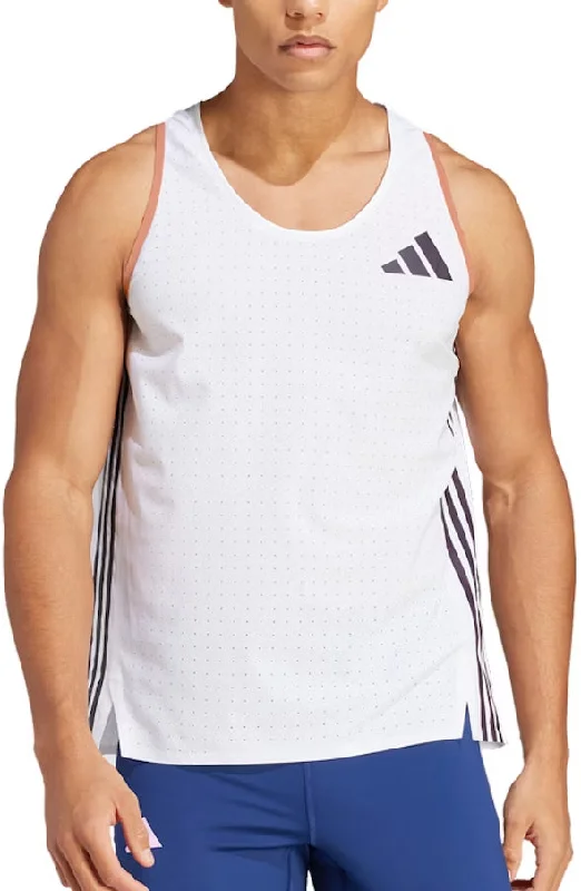 Men’s short-sleeve idle tops-adidas Adizero Promo Mens Running Vest - White