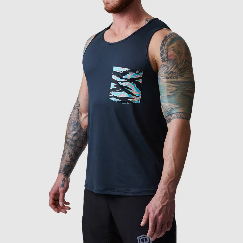 Men’s short-sleeve fizz tees-Athleisure Pocket Tank (Black-Miami Tiger Stripe)