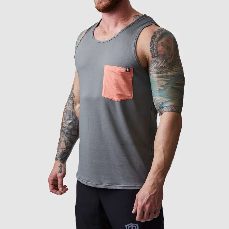 Men’s short-sleeve airy tees-Athleisure Pocket Tank (Metal Grey-Flame)