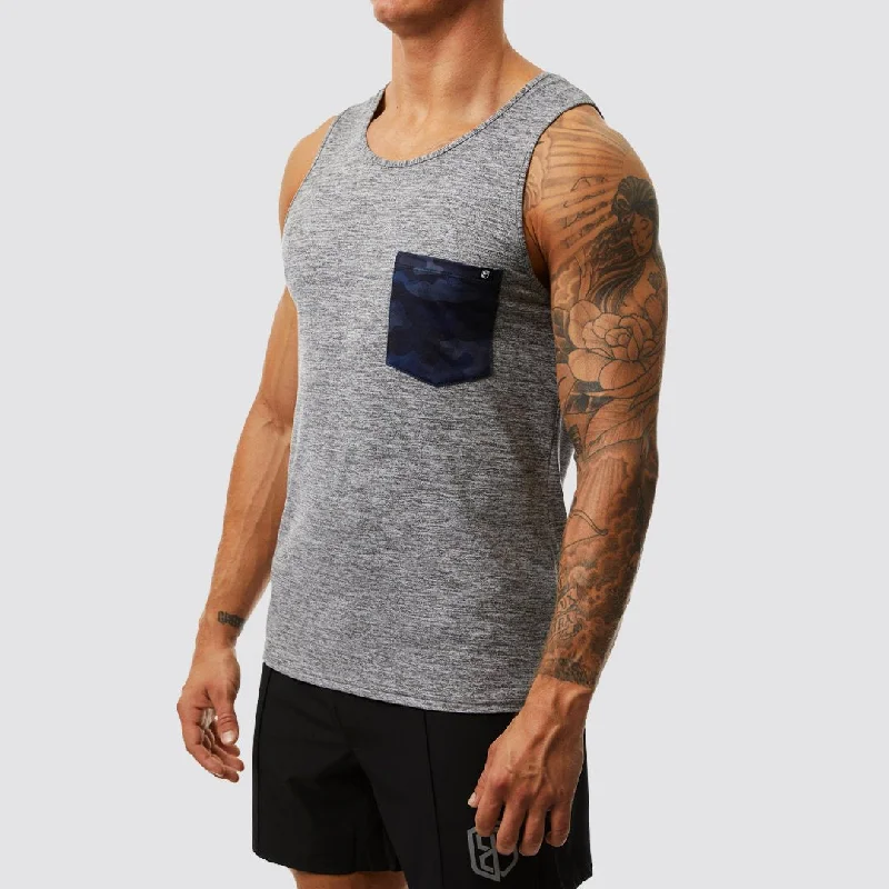 Men’s short-sleeve lurk shirts-Athleisure Pocket Tank (Heather Grey-Typhoon)