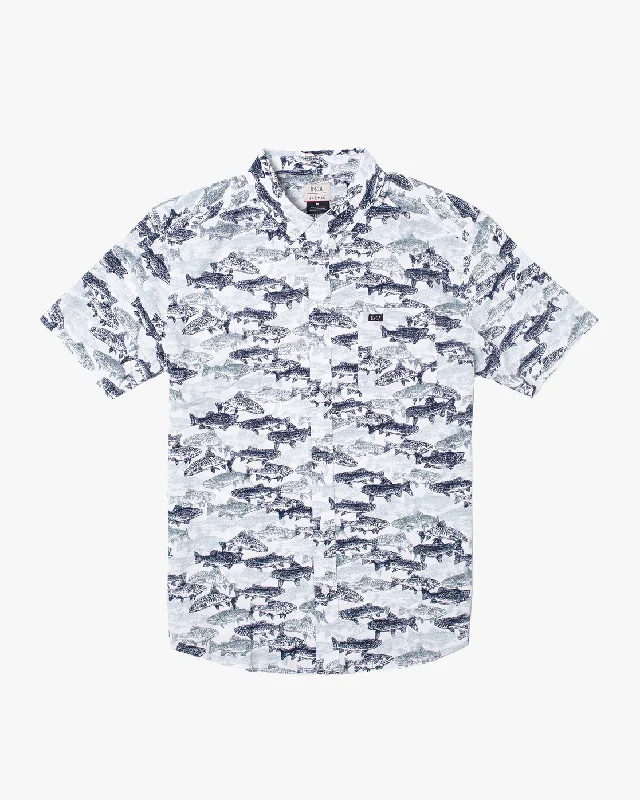 Men’s short-sleeve welt tops-Ben Horton Fish Camo Short Sleeve Shirt - Antique White