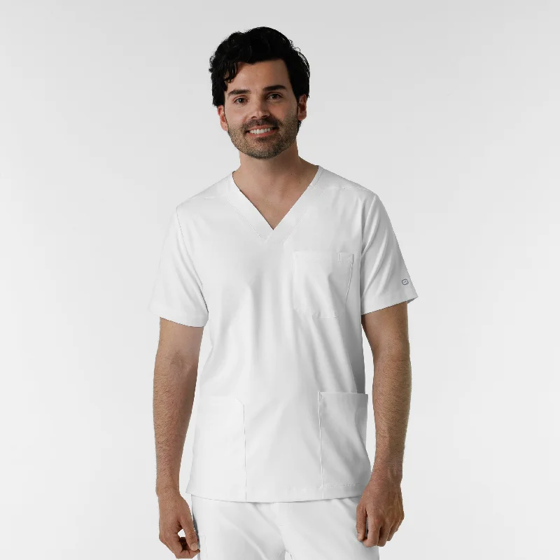 Men’s short-sleeve clad polos-Boundless Men's Multi Pocket V-Neck Scrub Top - White