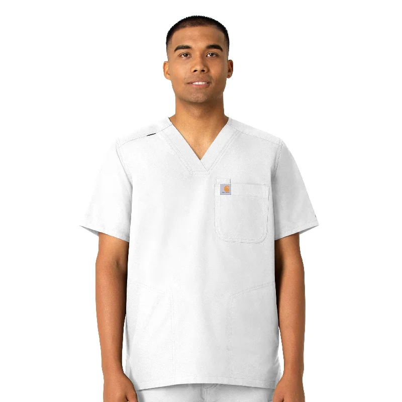 Men’s short-sleeve zest shirts-Carhartt Force Essentials Men's V-Neck Shirttail Scrub Top - White