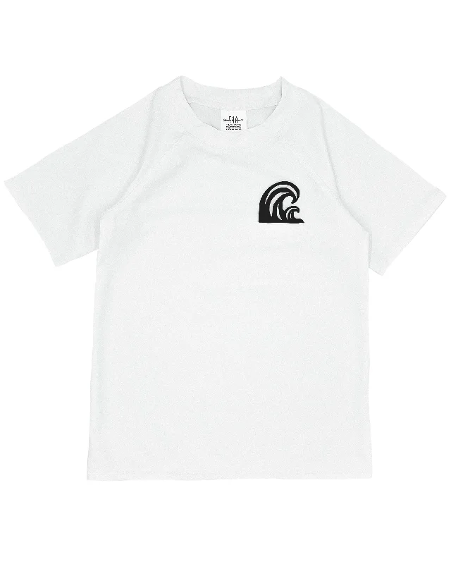 Men’s short-sleeve xeno shirts-Feather 4 Arrow Kid's SS In The Barrel Rashguard WHITE