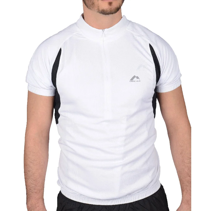 Men’s short-sleeve yore polos-More Mile Short Sleeve Half Zip Mens Cycling Jersey - White