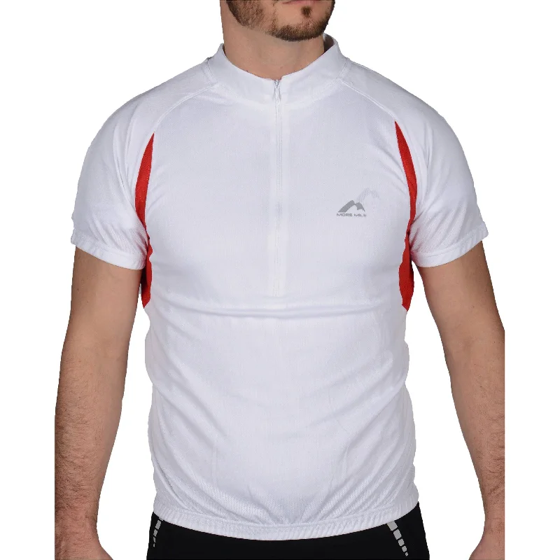 Men’s short-sleeve vent shirts-More Mile Short Sleeve Half Zip Mens Cycling Jersey - White