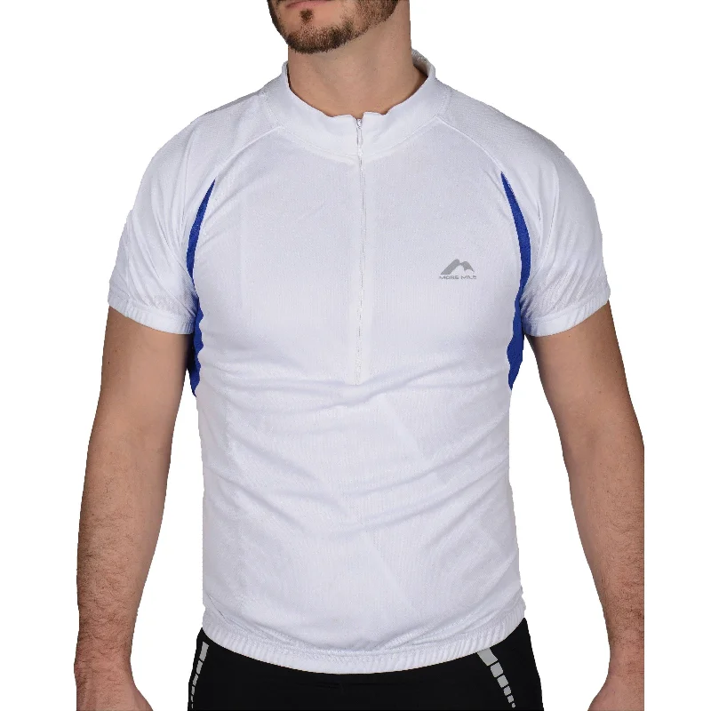 Men’s short-sleeve rime shirts-More Mile Short Sleeve Half Zip Mens Cycling Jersey - White