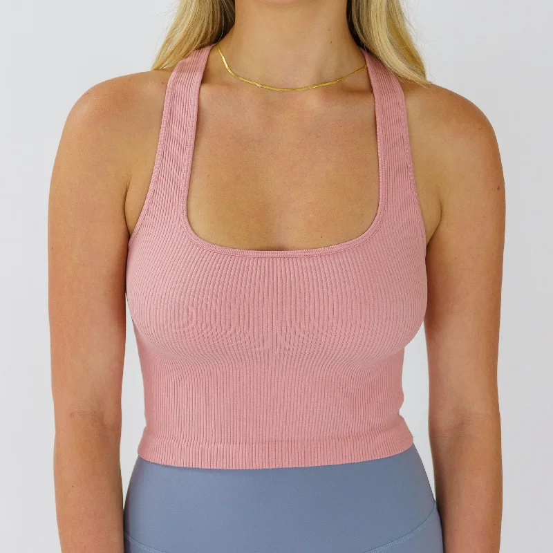 Men’s short-sleeve perk shirts-Ribbed Seamless Racer Tank (Peach)