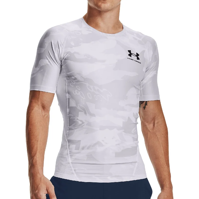 Men’s short-sleeve whorl tees-Under Armour Iso-Chill Printed Compression Short Sleeve Mens Running Top - White