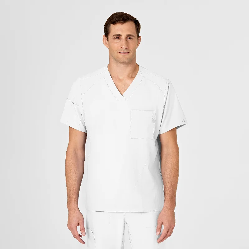 Men’s short-sleeve pelt tees-W123 Men's V-Neck Scrub Top - White