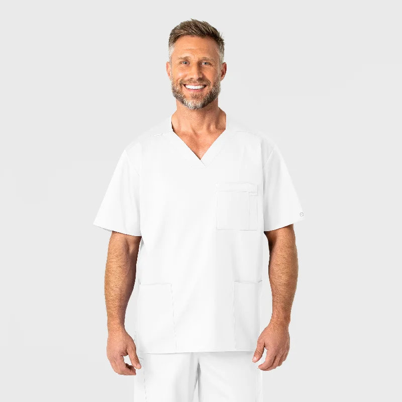 Men’s short-sleeve xing tees-WonderWORK Men's V-Neck Scrub Top - White