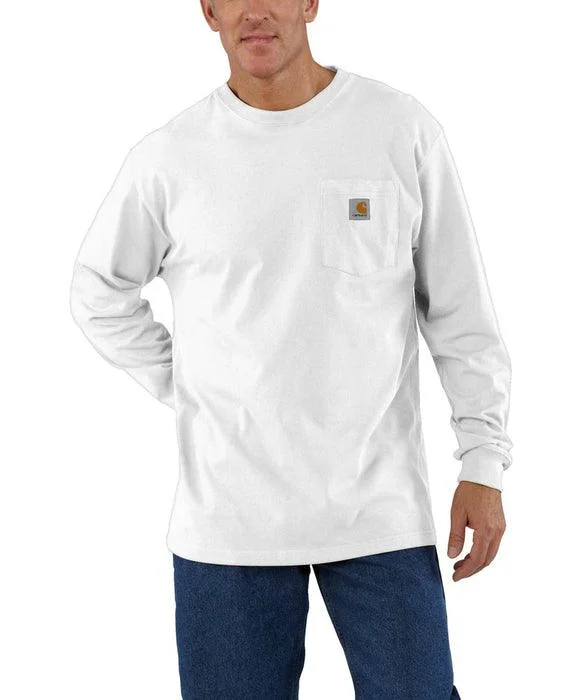 Men’s short-sleeve eave tops-K126 - Loose fit heavyweight long-sleeve pocket t-shirt - White