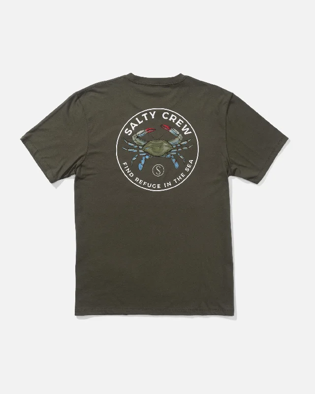 Men’s short-sleeve pith shirts-Blue Crabber Preium Tee - Dusty Olive