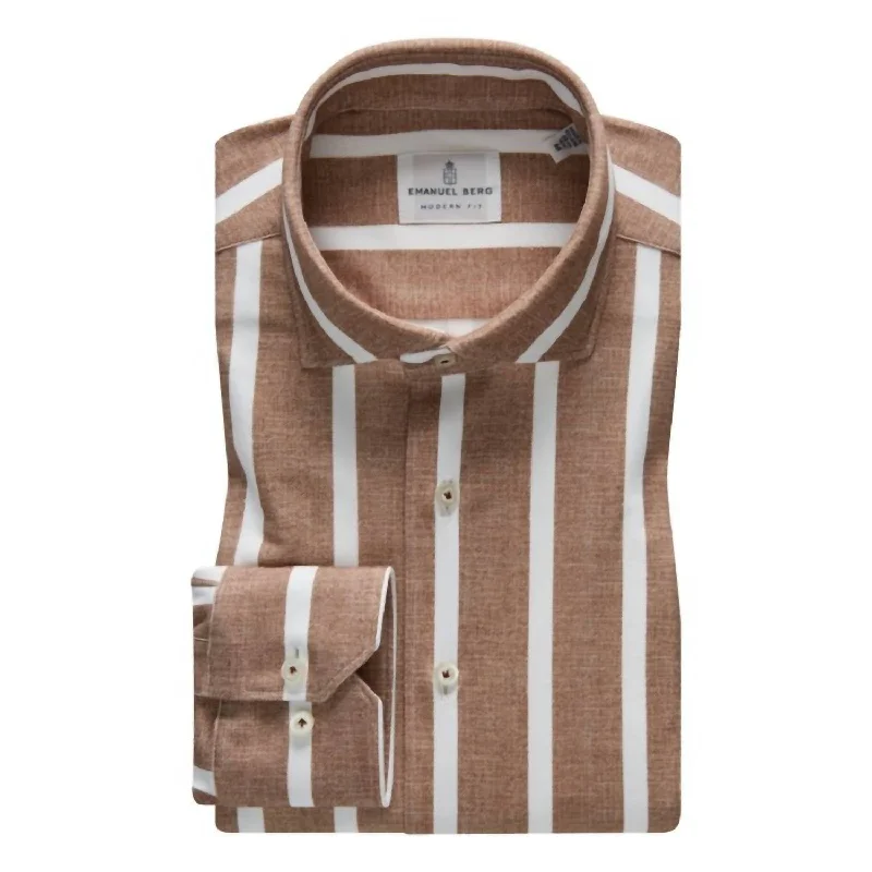 Men's subtle micro-damask shirts-Byron In Brown Bold  Stripe