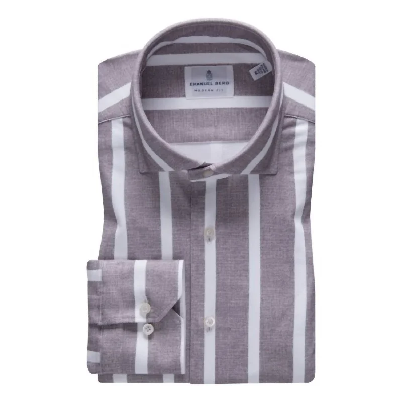 Men's trendy angled shirts-Byron In Grey Bold Stripe