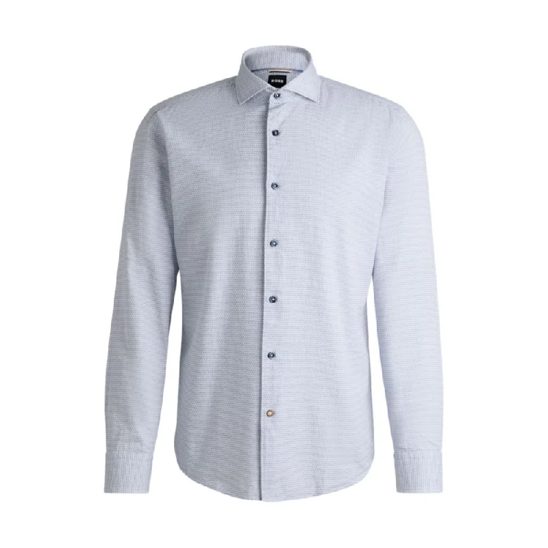 Men's luxury frosted shirts-Casual-fit shirt in structured cotton with spread collar