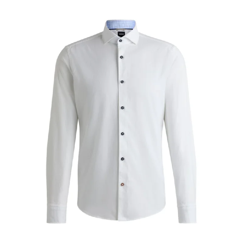 Men's classic inverted-pleat shirts-Casual-fit shirt in structured cotton with spread collar