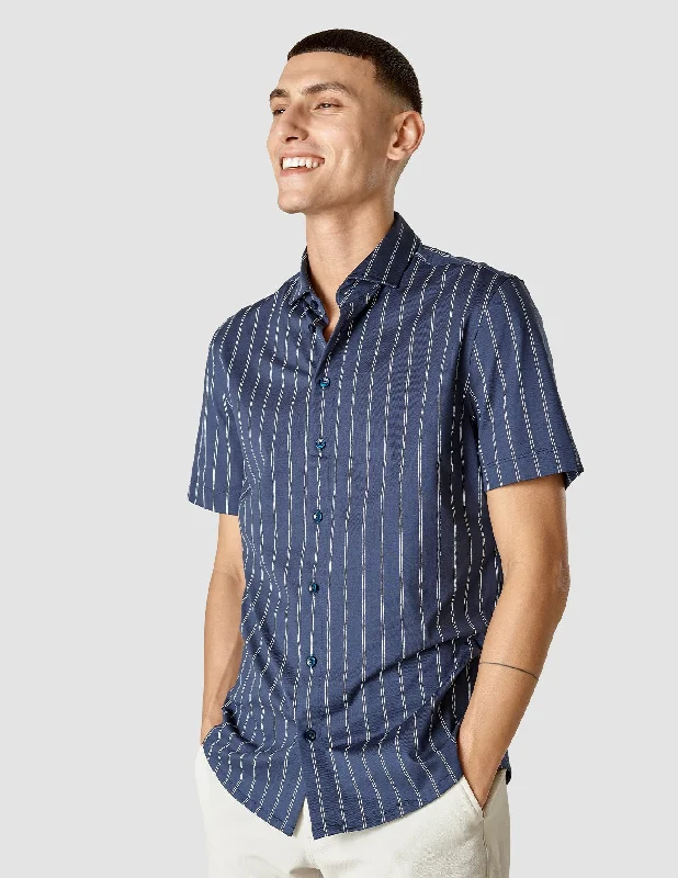 Men's formal micro-zigzag shirts-Classic Short Sleeve Shirt Deep Ocean