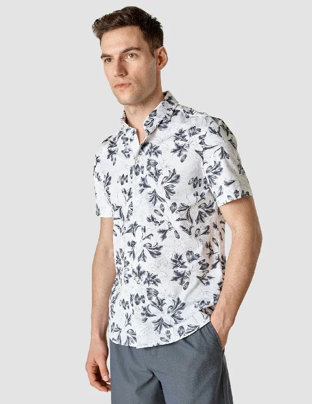 Men's stylish cutaway shirts-Classic Short Sleeve Shirt Navy Flower