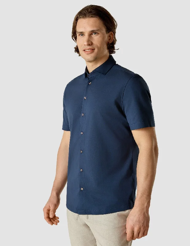 Men's vintage micro-shibori shirts-Classic Short Sleeve Shirt Navy