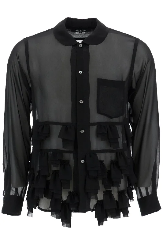 Men's vintage micro-geo shirts-Comme Des Garcons  Men's Georgette Blouse With Ruffles