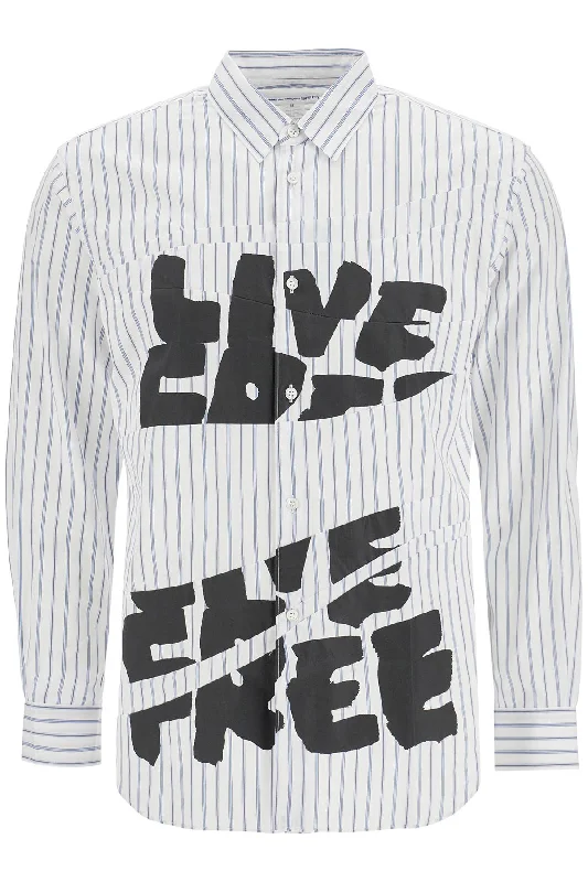 Men's classic front-pleat shirts-Comme Des Garcons Shirt Men's 'Live Free Printed Shirt'