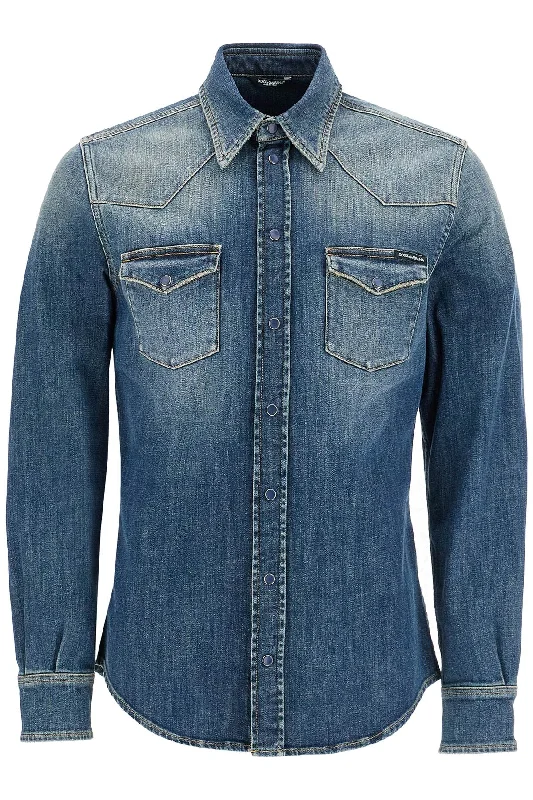 Men's elegant notched shirts-Dolce & Gabbana Men's blue Stretch Shirt For Men