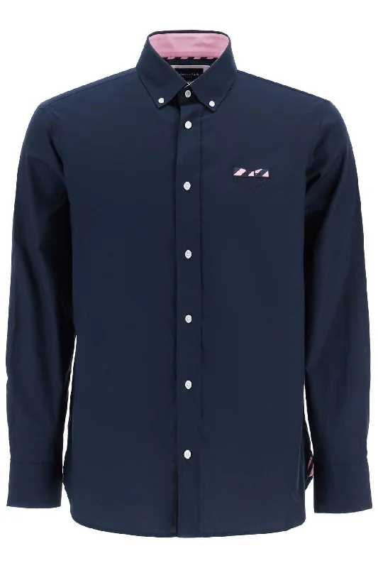 Men's trendy cold-shoulder shirts-Eden Park Men's "Oxford Shirt With Butterfly Embroidery Detail