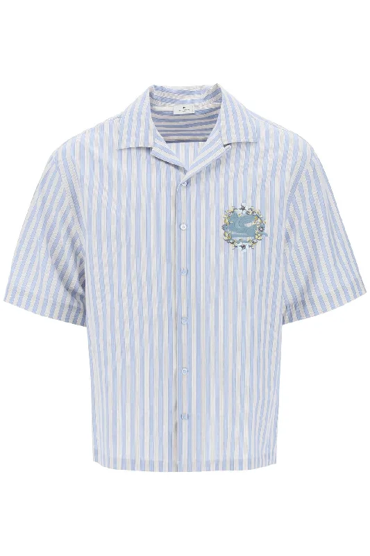 Men's durable duck shirts-Etro Men's Pegasus Striped Bowling Shirt