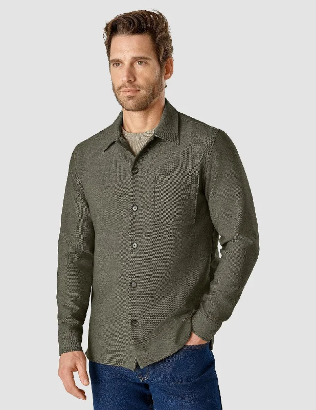 Men's soft mouliné shirts-Heavy Edition Transitional Overshirt Remote Green Twill