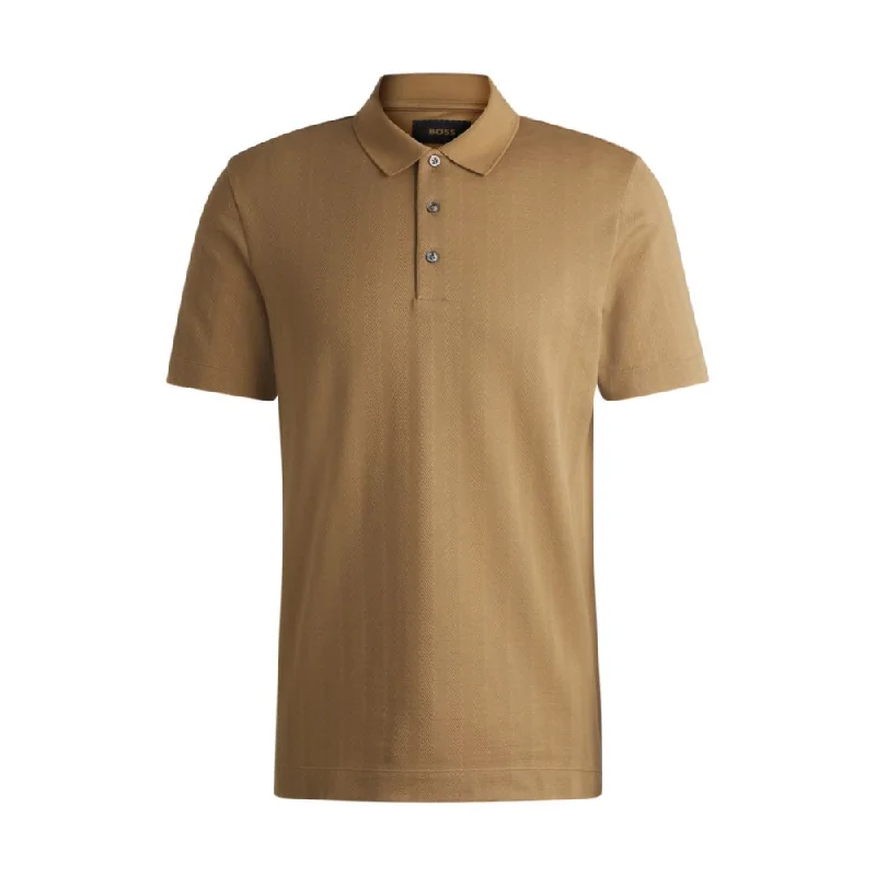 Men’s short-sleeve pith shirts-Herringbone-jacquard polo shirt in cotton and wool