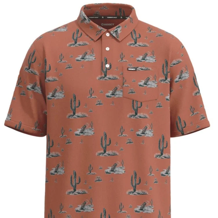 Men’s short-sleeve open weave tops-Hooey Men's "Hot Shot" Short Sleeve Cactus Print Polo in Rust