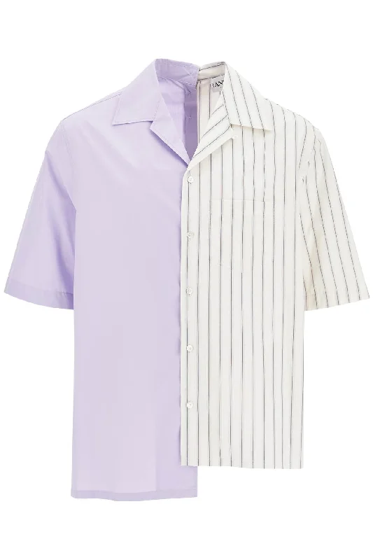 Men's stylish mesh-insert shirts-Lanvin Men's Asymmetric Bowling Shirt With