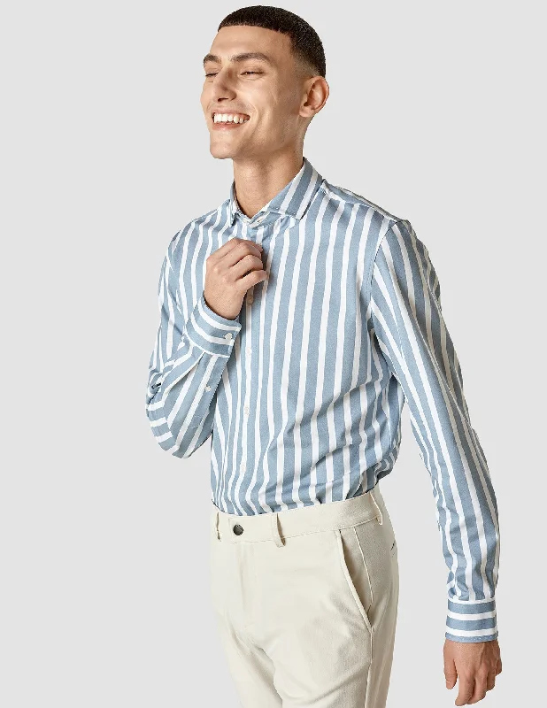 Men's stylish gathered shirts-Lightweight Classic Shirt Bold Stripes Light Blue Regular