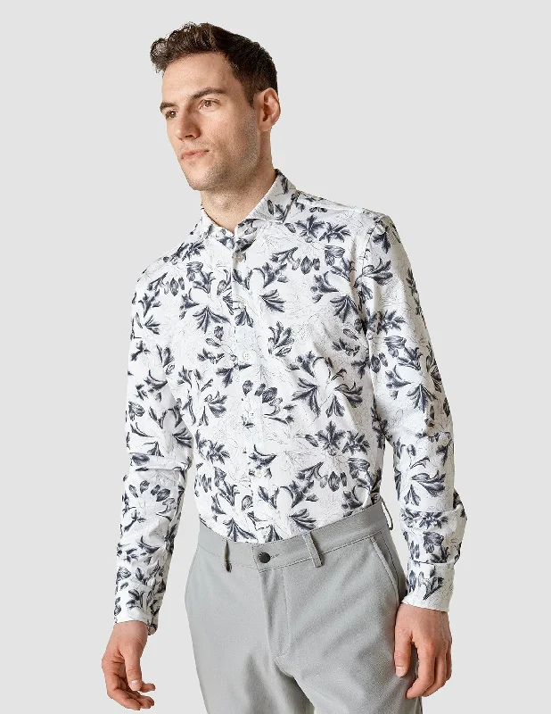 Men's subtle micro-swirl shirts-Lightweight Classic Shirt Navy Flower Regular